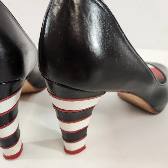 Ramon Tenza Galia Open Toe Black Heels Women 7M Striped Spain with Box Shoe Bag - Picture 5 of 13